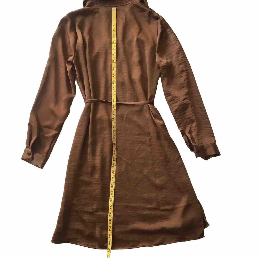 NWT Lucky Brand Long Sleeve Satin Shirtdress Pecan Pie Brown Tie Belt Dress SZ S - Picture 10 of 12